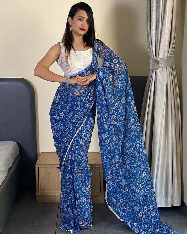 Rama_Color_1-Minute_Ready_To_Wear_Georgette_Saree_With_Blouse_Piece