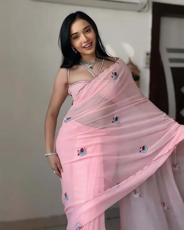 Calm_Pink_Color_1-Minute_Ready_To_Wear_Georgette_Saree_With_Blouse_Piece