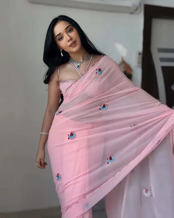 Calm_Pink_Color_1-Minute_Ready_To_Wear_Georgette_Saree_With_Blouse_Piece