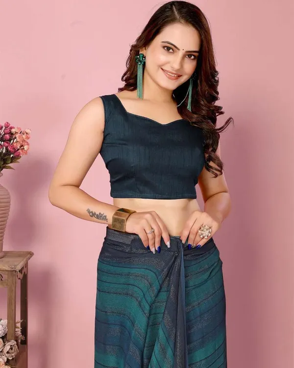 Rama_Color_1-Minute_Ready_To_Wear_Georgette__Saree_With_Blouse_Piece