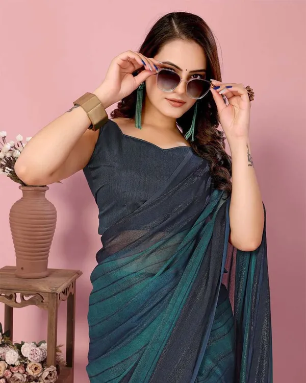 Rama_Color_1-Minute_Ready_To_Wear_Georgette__Saree_With_Blouse_Piece
