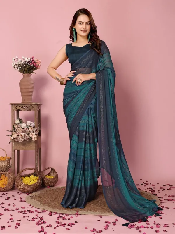 Rama_Color_1-Minute_Ready_To_Wear_Georgette__Saree_With_Blouse_Piece