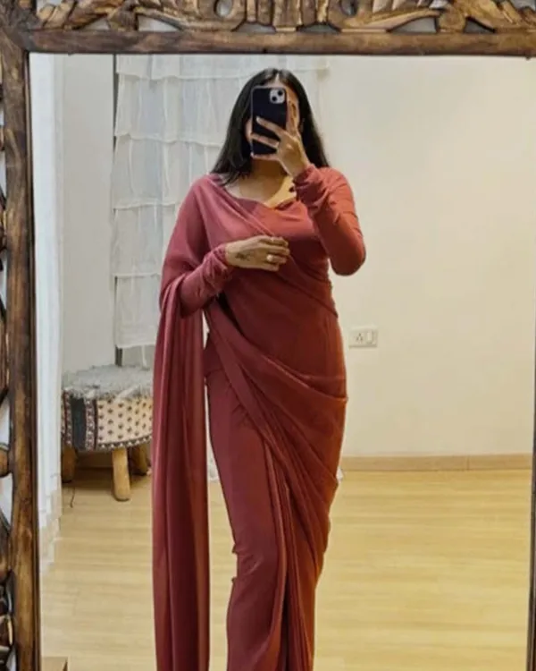 Marron_Color_1-Minute_Ready_To_Wear_Georgette_Saree_With_Blouse_Piece