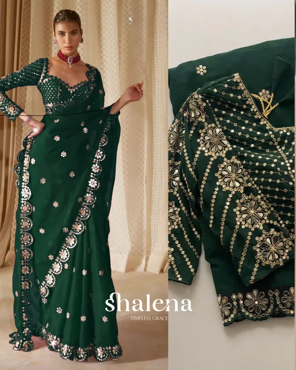 Entrancing_Dark_Green_Embroidery_Work_Soft_Georgette_Silk_Saree_With_Serendipity_Full_Stitched_Blouse