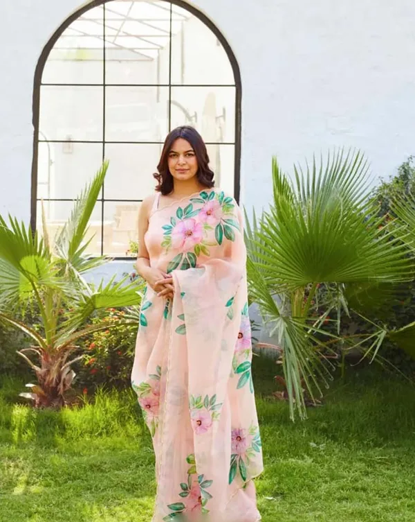 Light_Peach_Color_1-Minute_Ready_To_Wear_Organza_Silk_Saree_with_Moti_Embroidery_Work_&_Stitched_Blouse