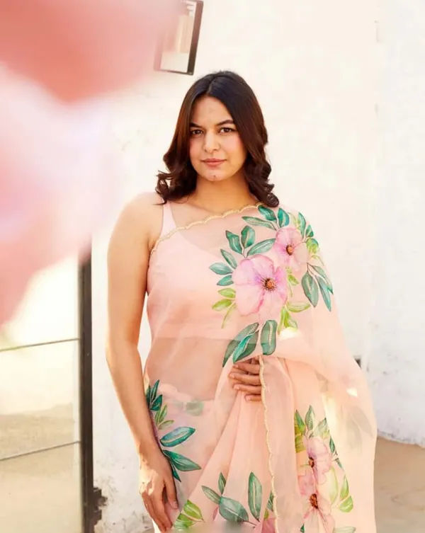 Light_Peach_Color_1-Minute_Ready_To_Wear_Organza_Silk_Saree_with_Moti_Embroidery_Work_&_Stitched_Blouse