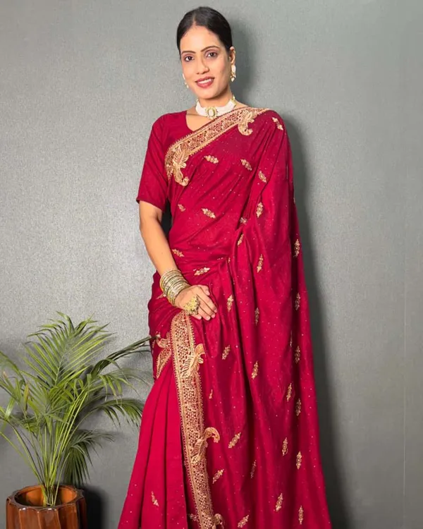 Maroon_Color_1_-_Minute_Ready_to_Wear_Vichitra_silk_Saree_with_Unstitch_Blouse_Piece