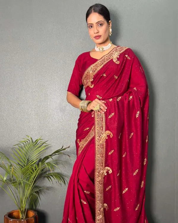 Maroon_Color_1_-_Minute_Ready_to_Wear_Vichitra_silk_Saree_with_Unstitch_Blouse_Piece