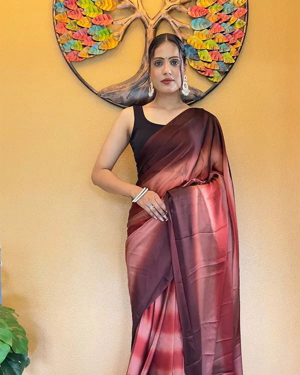 Marron_Color_1-Minute_Ready_To_Wear_Georgette_Saree_With_Blouse_Piece