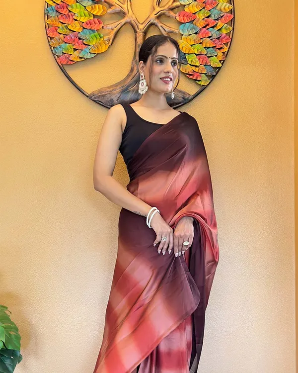 Marron_Color_1-Minute_Ready_To_Wear_Georgette_Saree_With_Blouse_Piece