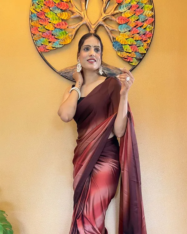 Marron_Color_1-Minute_Ready_To_Wear_Georgette_Saree_With_Blouse_Piece