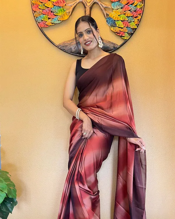 Marron_Color_1-Minute_Ready_To_Wear_Georgette_Saree_With_Blouse_Piece