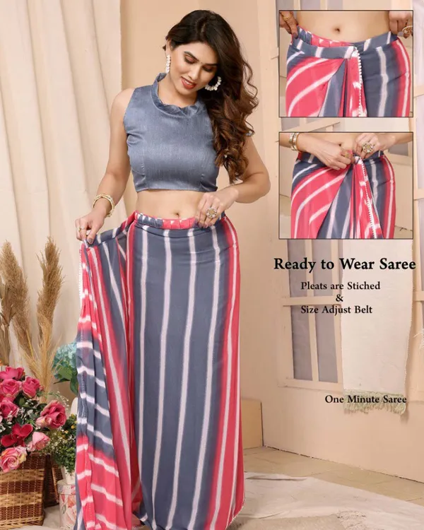 Calm_Pink_And_Black_Color_1-Minute_Ready_To_Wear_Georgette_Saree_With_Blouse_Piece