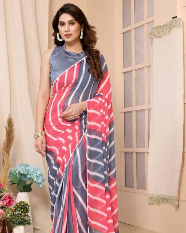 Calm_Pink_And_Black_Color_1-Minute_Ready_To_Wear_Georgette_Saree_With_Blouse_Piece