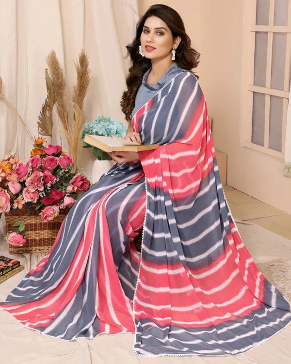 Calm_Pink_And_Black_Color_1-Minute_Ready_To_Wear_Georgette_Saree_With_Blouse_Piece