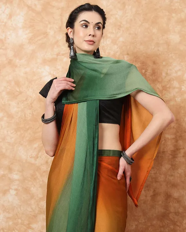 Orange_And_Green__Color_1-Minute_Ready_To_Wear_Naylon_Saree_With_Blouse_Piece