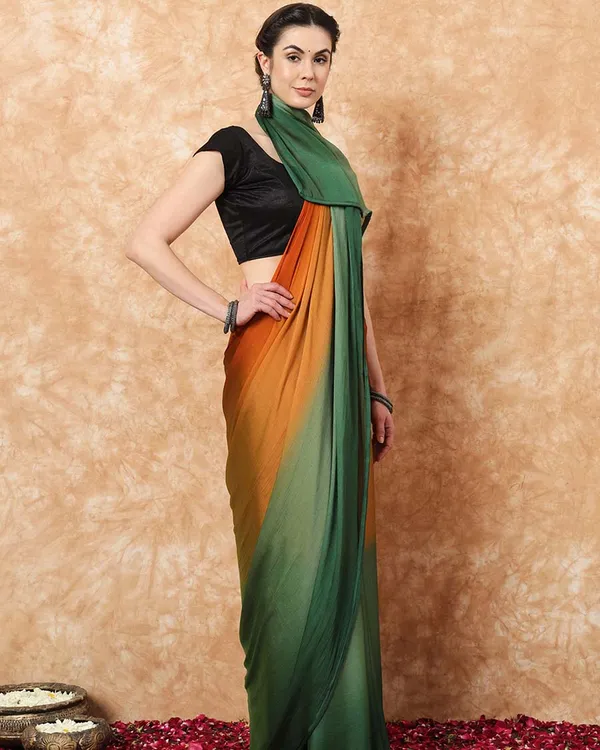 Orange_And_Green__Color_1-Minute_Ready_To_Wear_Naylon_Saree_With_Blouse_Piece