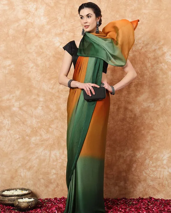Orange_And_Green__Color_1-Minute_Ready_To_Wear_Naylon_Saree_With_Blouse_Piece