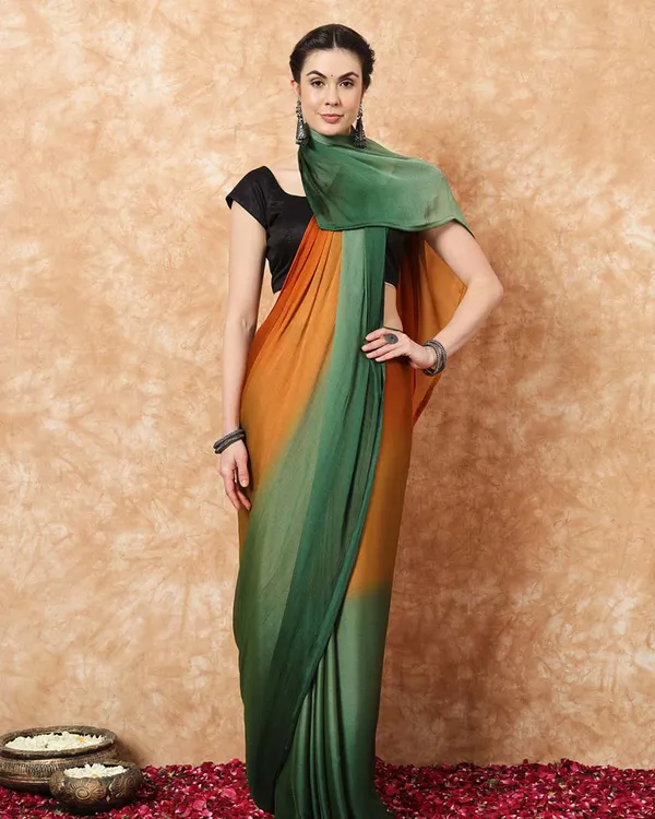 Orange_And_Green__Color_1-Minute_Ready_To_Wear_Naylon_Saree_With_Blouse_Piece