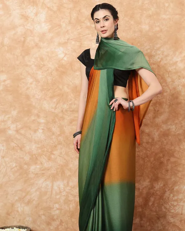 Orange_And_Green__Color_1-Minute_Ready_To_Wear_Naylon_Saree_With_Blouse_Piece