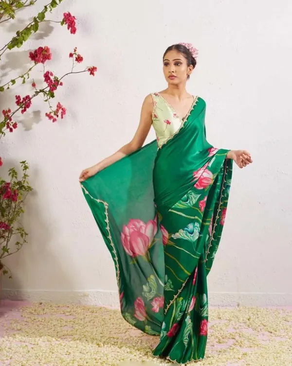Green_Color_1-Minute_Ready_To_Wear_Organza_Silk_Saree_with_Moti_Embroidery_Work_&_Stitched_Blouse