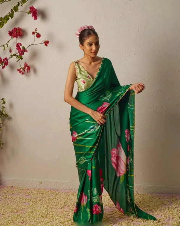 Green_Color_1-Minute_Ready_To_Wear_Organza_Silk_Saree_with_Moti_Embroidery_Work_&_Stitched_Blouse