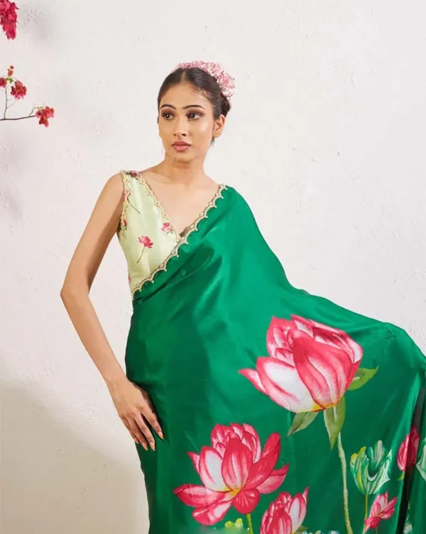 Green_Color_1-Minute_Ready_To_Wear_Organza_Silk_Saree_with_Moti_Embroidery_Work_&_Stitched_Blouse
