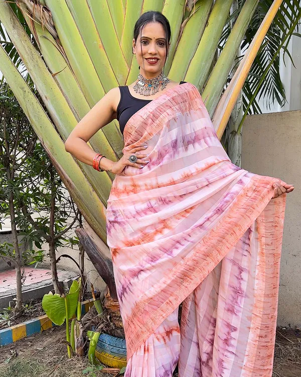 Peach_color_1-Minute_Ready_To_Wear_Naylon_Saree_With_Blouse_Piece