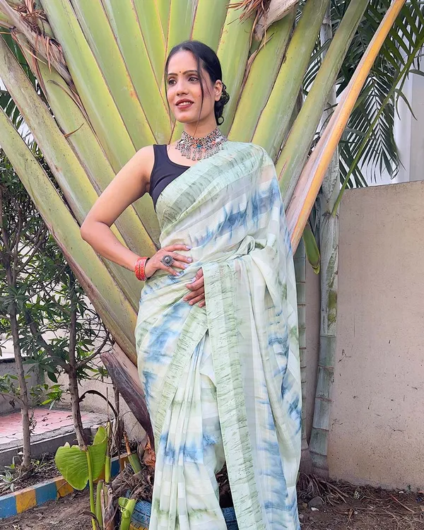 Pista_color_1-Minute_Ready_To_Wear_Naylon_Saree_With_Blouse_Piece