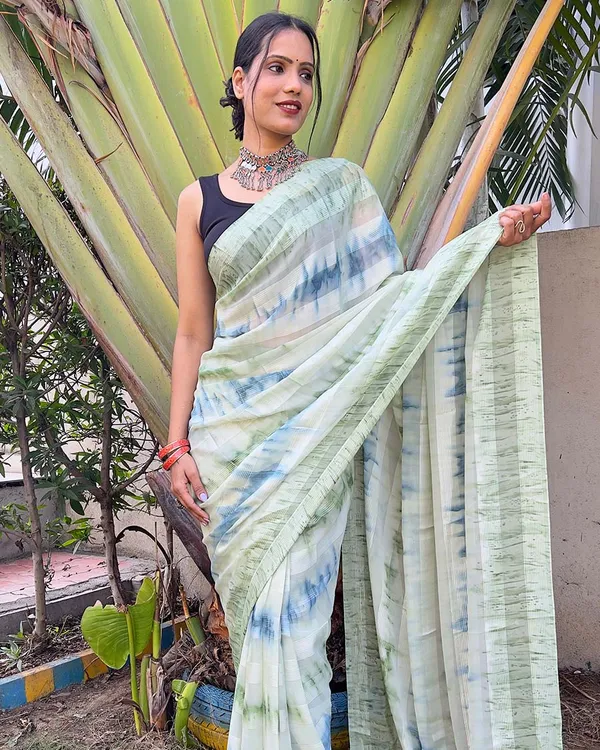 Pista_color_1-Minute_Ready_To_Wear_Naylon_Saree_With_Blouse_Piece
