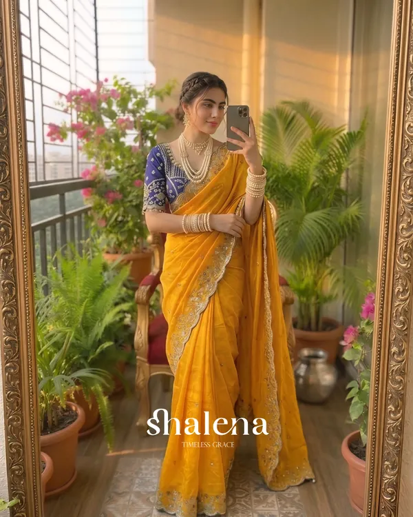 Demure_Yellow_Fendy_Silk_Sequence_Embroidery_Work_Saree_With_Stitched_Blouse