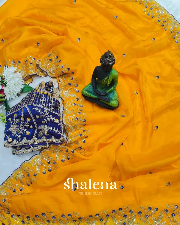 Demure_Yellow_Fendy_Silk_Sequence_Embroidery_Work_Saree_With_Stitched_Blouse