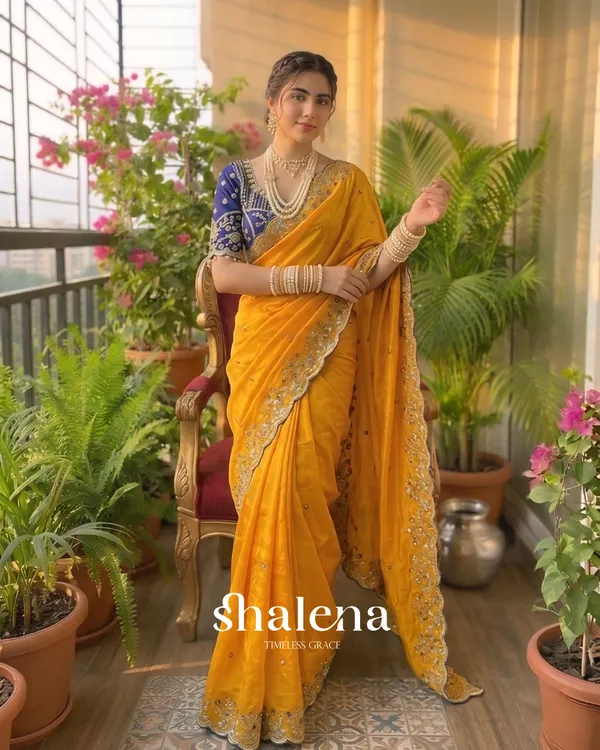 Demure_Yellow_Fendy_Silk_Sequence_Embroidery_Work_Saree_With_Stitched_Blouse