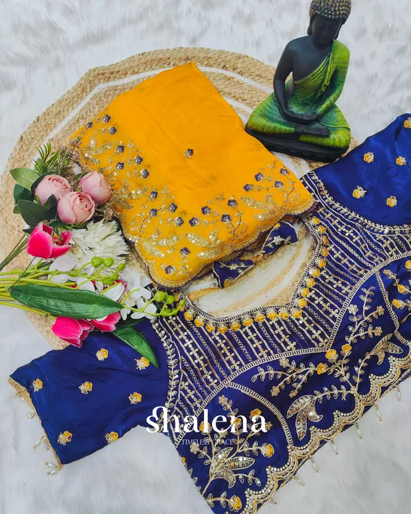 Demure_Yellow_Fendy_Silk_Sequence_Embroidery_Work_Saree_With_Stitched_Blouse