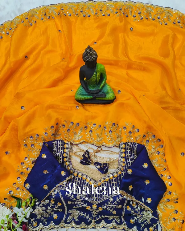 Demure_Yellow_Fendy_Silk_Sequence_Embroidery_Work_Saree_With_Stitched_Blouse