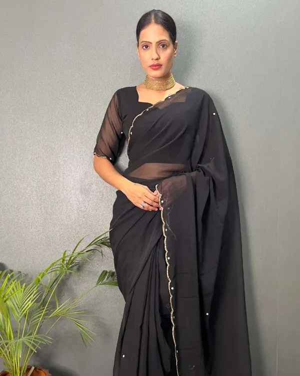 Black_Color_1_-_Minute_Ready_to_Wear_Fux_Georgette_Saree_with_Unstitch_Blouse_Piece