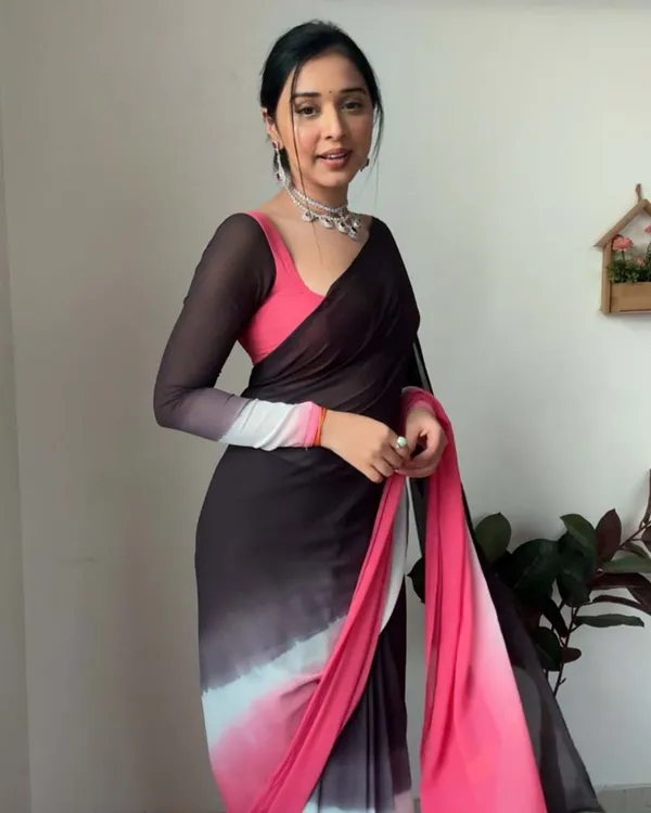 Black_Color_1-Minute_Ready_To_Wear_Georgette_Saree_With_Blouse_Piece