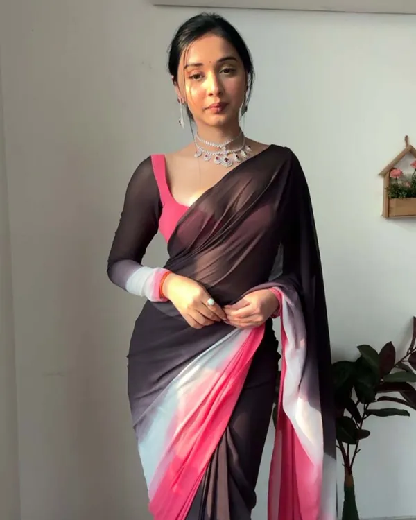 Black_Color_1-Minute_Ready_To_Wear_Georgette_Saree_With_Blouse_Piece