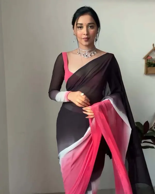 Black_Color_1-Minute_Ready_To_Wear_Georgette_Saree_With_Blouse_Piece