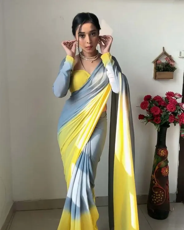 Yellow_And_Grey_Color_1-Minute_Ready_To_Wear_Georgette_Saree_With_Blouse_Piece