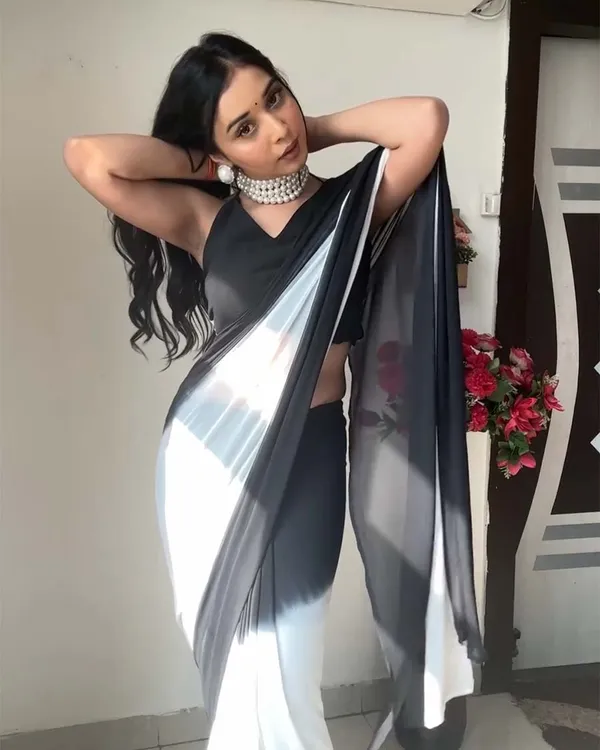 White_And_Black_Color_1-Minute_Ready_To_Wear_Georgette_Saree_With_Blouse_Piece