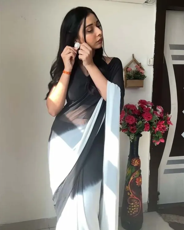 White_And_Black_Color_1-Minute_Ready_To_Wear_Georgette_Saree_With_Blouse_Piece