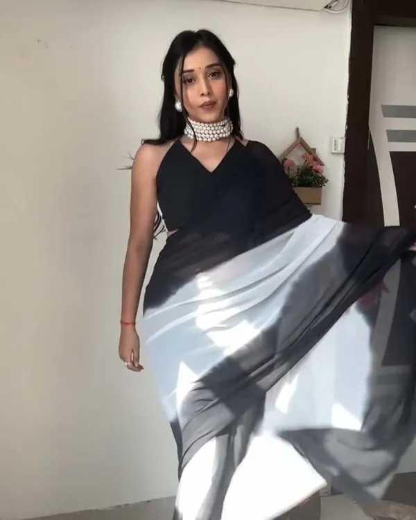 White_And_Black_Color_1-Minute_Ready_To_Wear_Georgette_Saree_With_Blouse_Piece