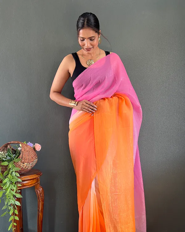 Pink_And_OrangeColor_1-Minute_Ready_To_Wear_Georgette_Saree_With_Blouse_Piece