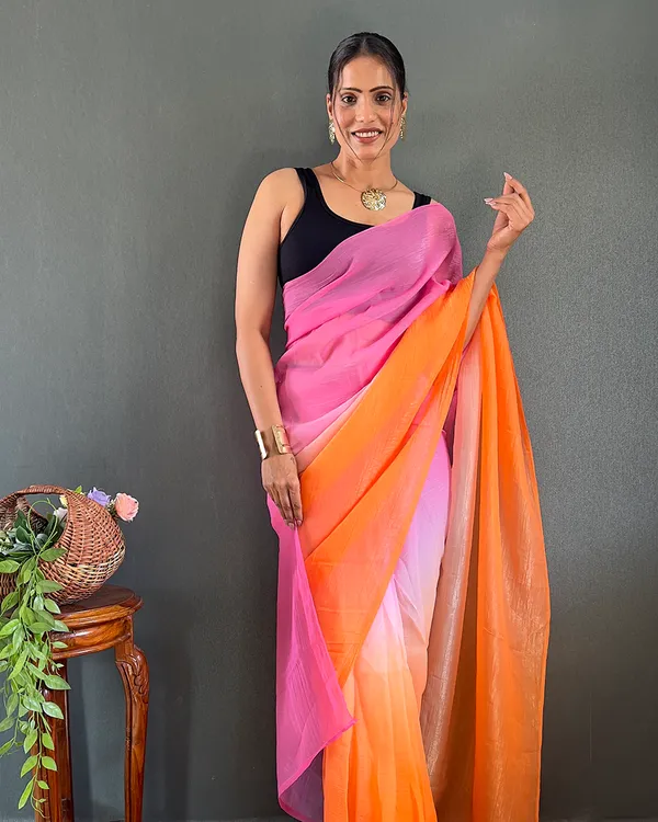 Pink_And_OrangeColor_1-Minute_Ready_To_Wear_Georgette_Saree_With_Blouse_Piece