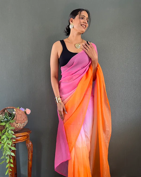 Pink_And_OrangeColor_1-Minute_Ready_To_Wear_Georgette_Saree_With_Blouse_Piece