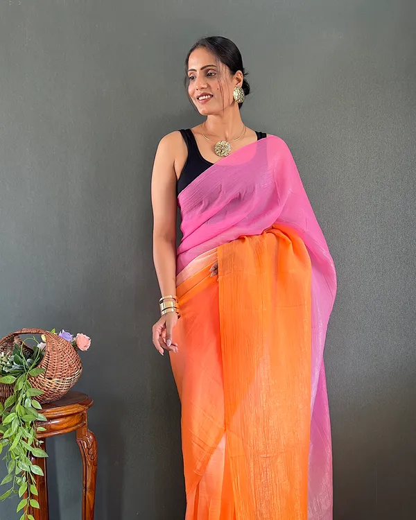 Pink_And_OrangeColor_1-Minute_Ready_To_Wear_Georgette_Saree_With_Blouse_Piece