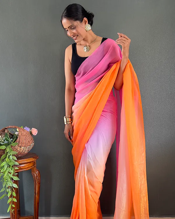 Pink_And_OrangeColor_1-Minute_Ready_To_Wear_Georgette_Saree_With_Blouse_Piece