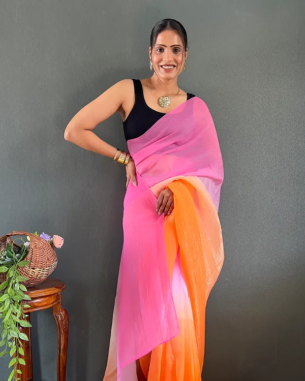 Pink_And_OrangeColor_1-Minute_Ready_To_Wear_Georgette_Saree_With_Blouse_Piece