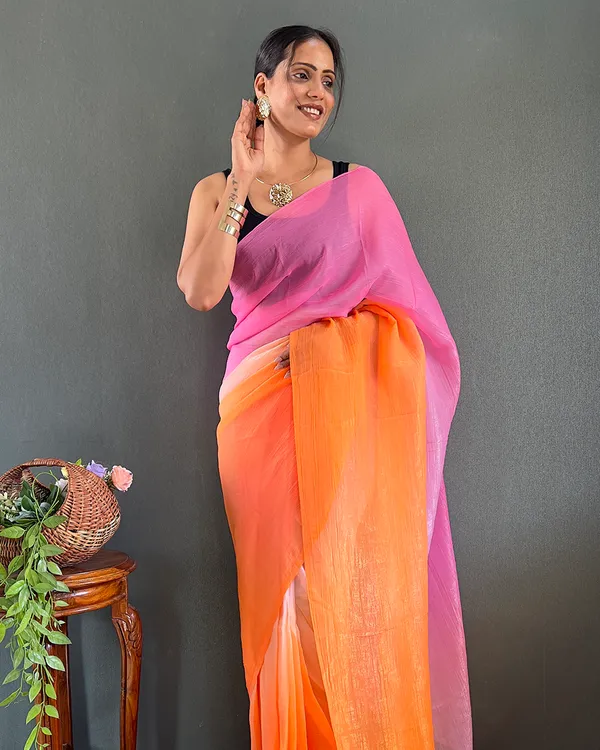 Pink_And_OrangeColor_1-Minute_Ready_To_Wear_Georgette_Saree_With_Blouse_Piece